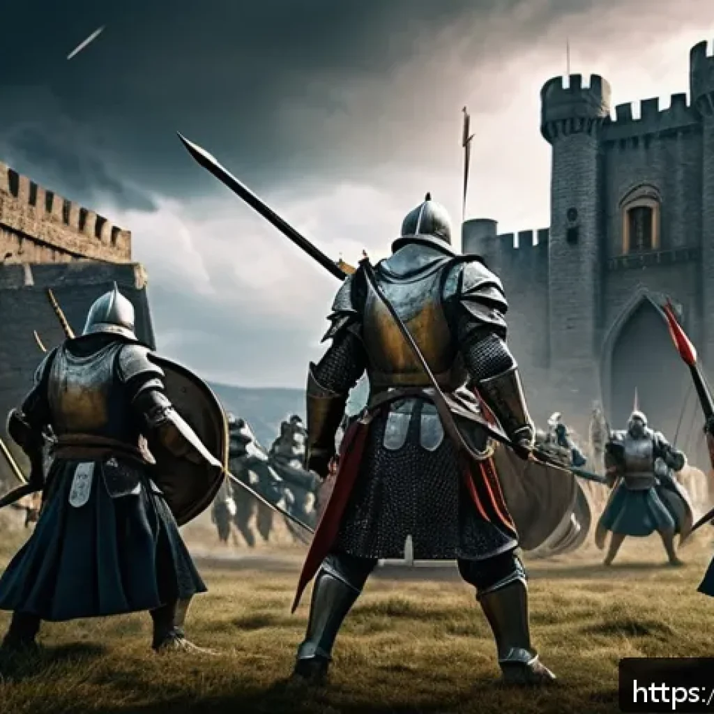 세븐나이츠 공성전 전략 - A dynamic battle scene during a siege in a fantasy medieval setting, featuring a balanced team compo...