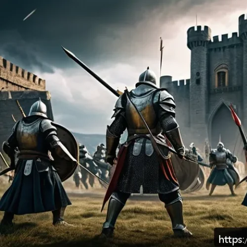 세븐나이츠 공성전 전략 - A dynamic battle scene during a siege in a fantasy medieval setting, featuring a balanced team compo...